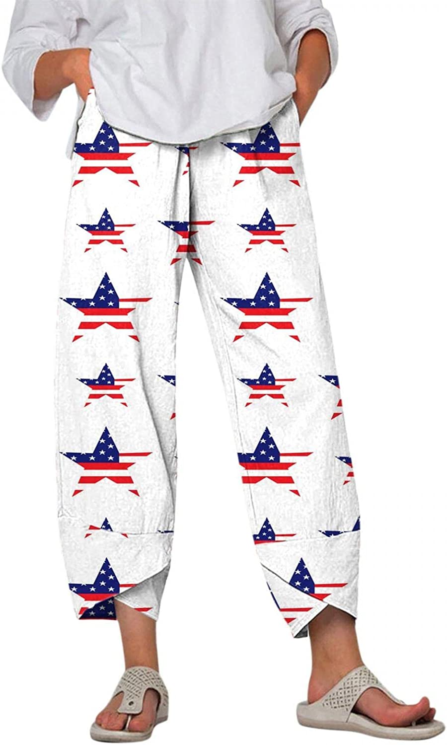 Capri Dandelion Pants for Summer Beach Elastic Waist Cropped Pants