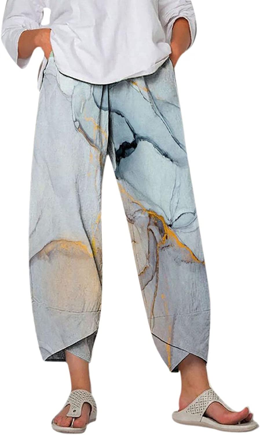 Palazzo Lounge Pants Wide Leg Printed Cropped Bottoms Baggy Trousers Sweatpants
