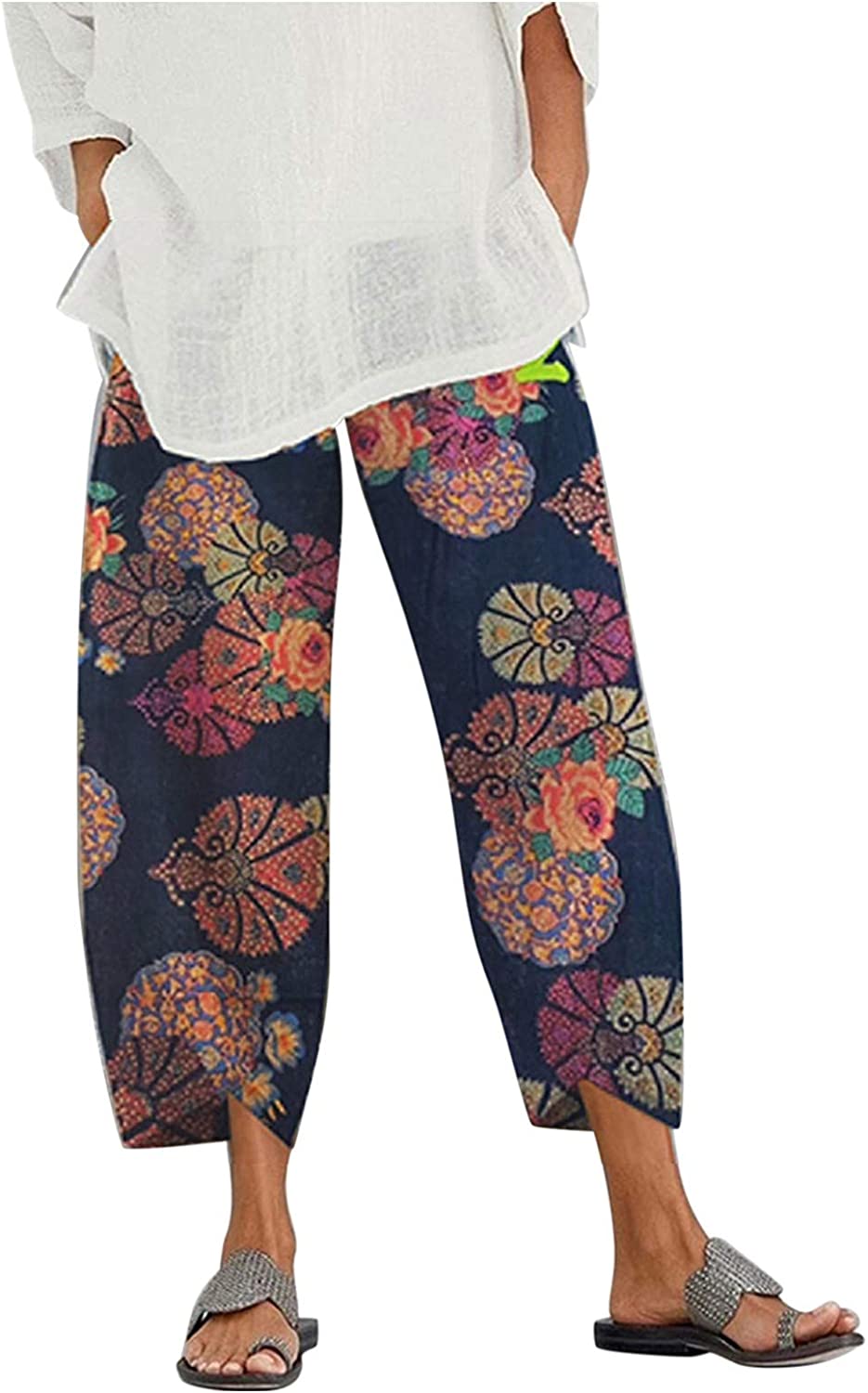 Palazzo Lounge Pants Wide Leg Printed Cropped Bottoms Baggy Trousers Sweatpants