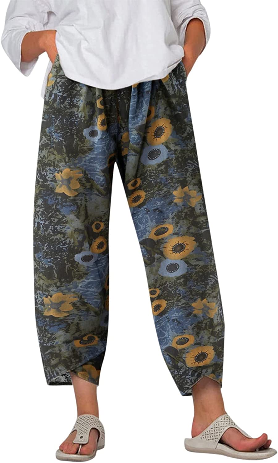 Palazzo Lounge Pants Wide Leg Printed Cropped Bottoms Baggy Trousers Sweatpants