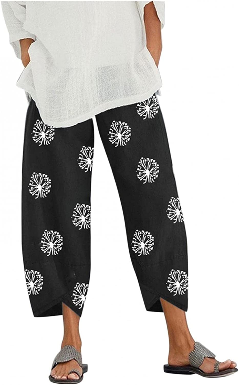 Palazzo Lounge Pants Wide Leg Printed Cropped Bottoms Baggy Trousers Sweatpants