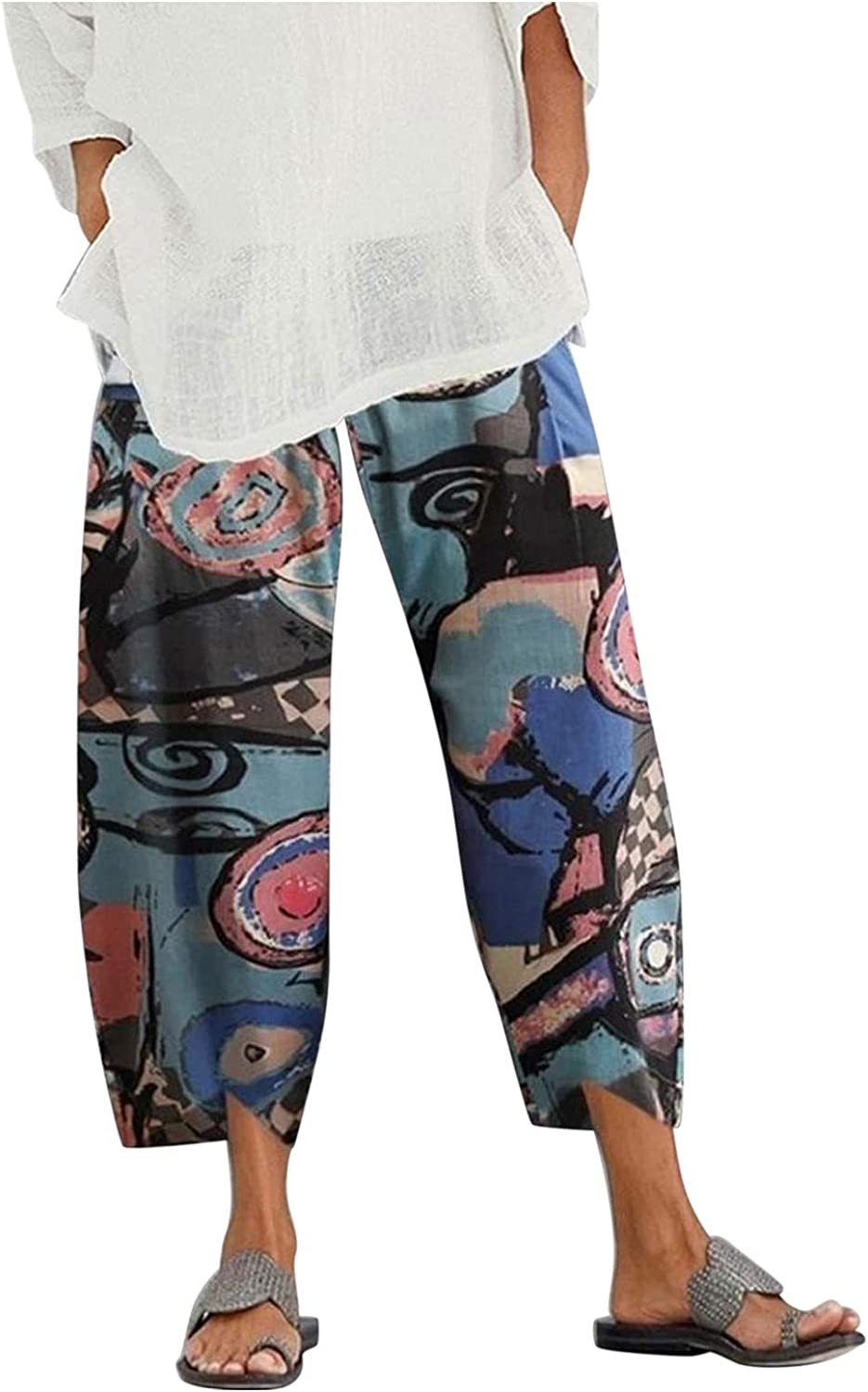 Palazzo Lounge Pants Wide Leg Printed Cropped Bottoms Baggy Trousers Sweatpants