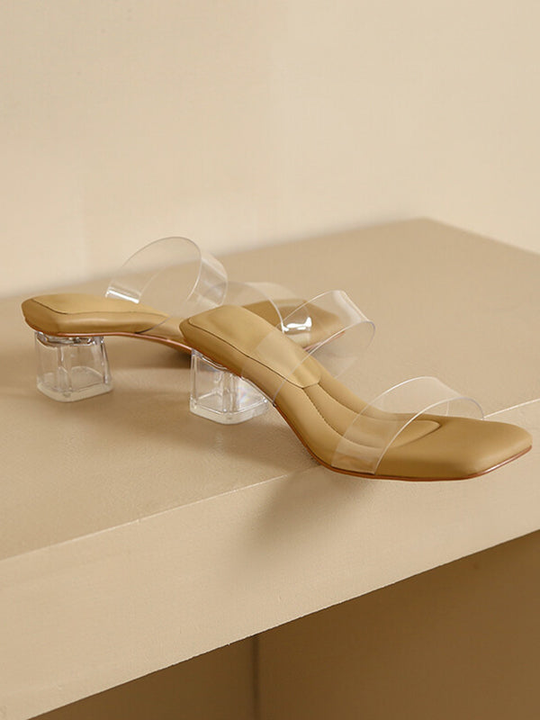 Open Toe Split-Joint Square-Toe Transparent Slippers Pumps Sandals
