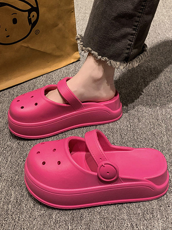 Hollow Round-Toe Solid Color Slippers Sandals