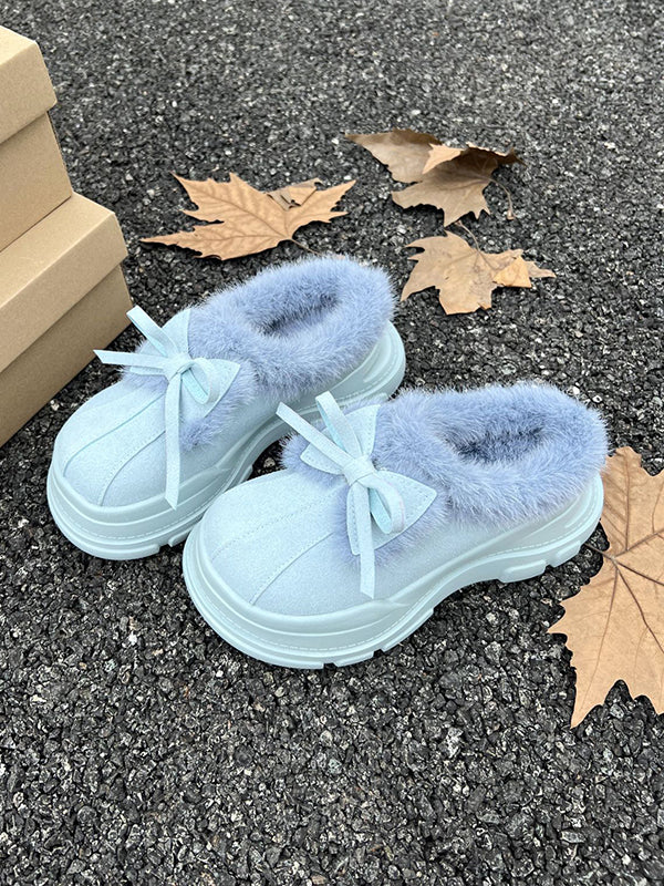 Bowknot Round-Toe Split-Joint Slippers&Mules Platform Shoes