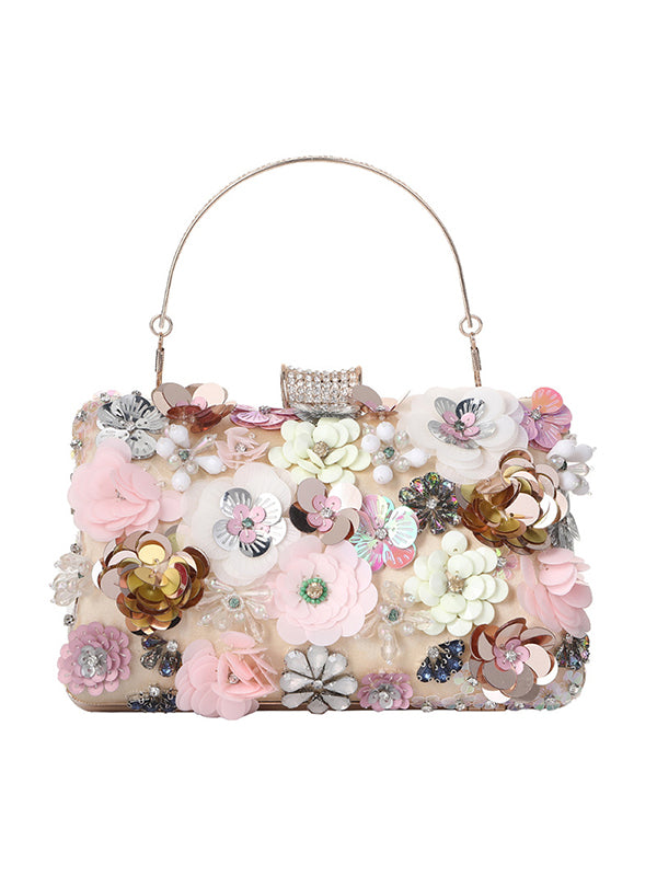 Chains Rhine Stones Three-Dimensional Flower Handbags