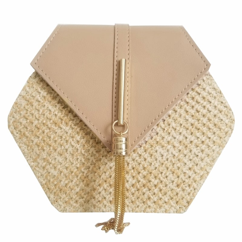 Hexagon Shaped Straw Shoulder Bag