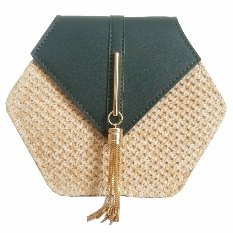 Hexagon Shaped Straw Shoulder Bag