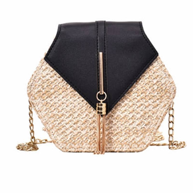 Hexagon Shaped Straw Shoulder Bag