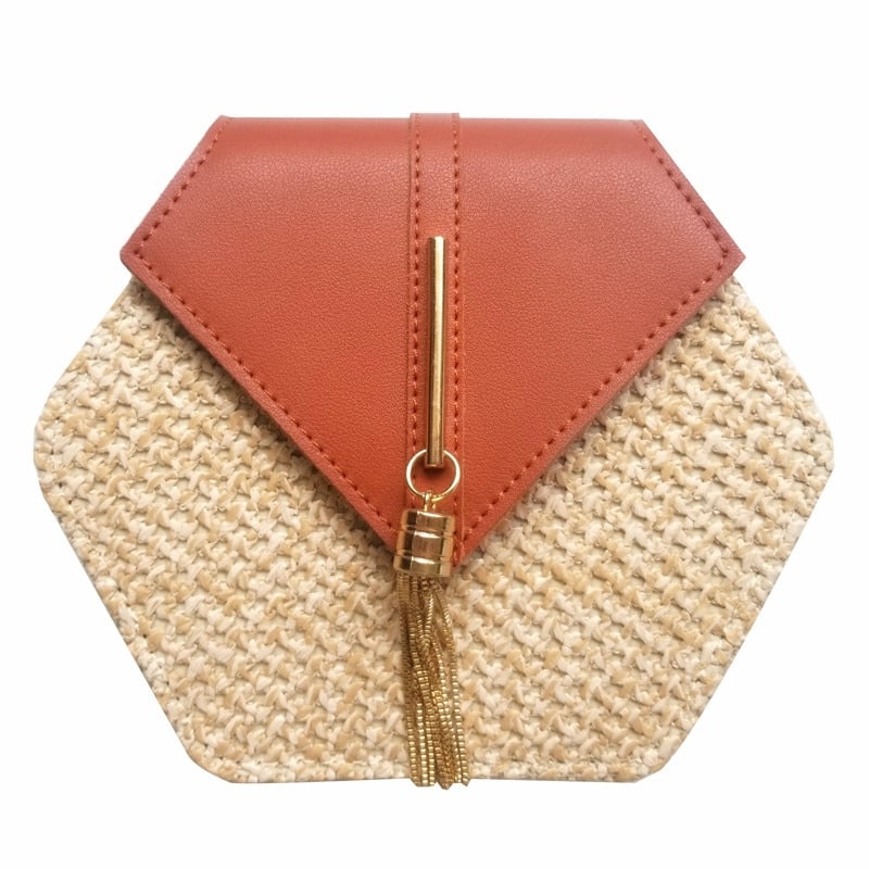 Hexagon Shaped Straw Shoulder Bag