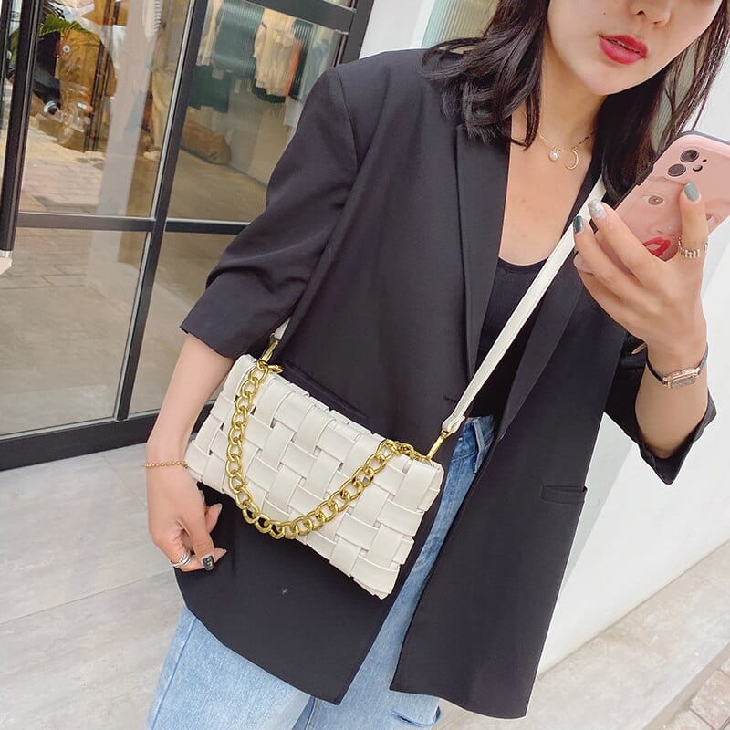 Weave Designed Small PU Leather Crossbody Bag