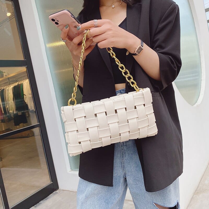 Weave Designed Small PU Leather Crossbody Bag