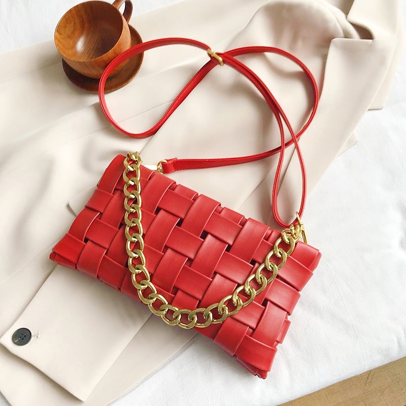 Weave Designed Small PU Leather Crossbody Bag