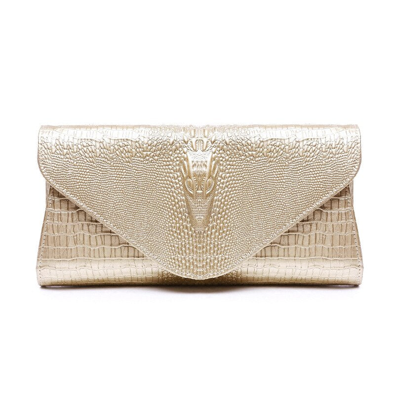 Crocodile Patterned Cow Leather Clutch Bag