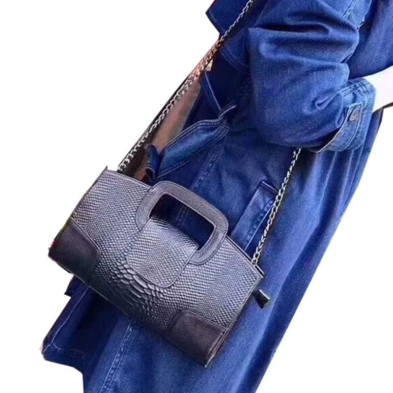 Snake Patterned Cowhide Leather Clutch Bag for Women