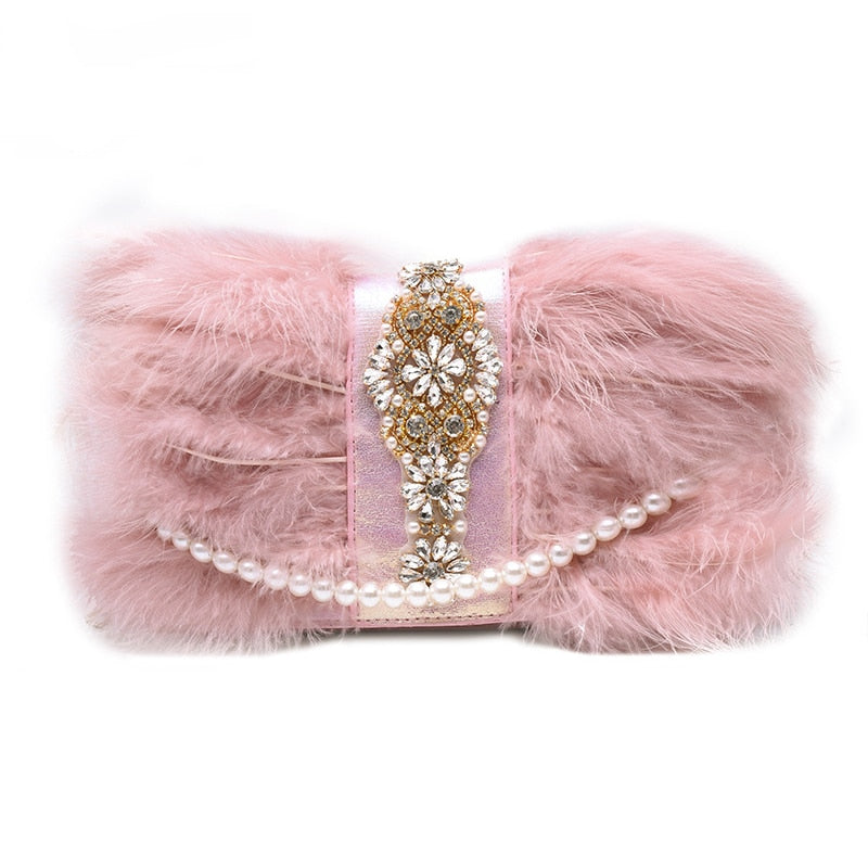 Fur and Pearls Mini Evening Bag