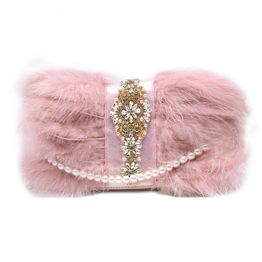 Fur and Pearls Mini Evening Bag