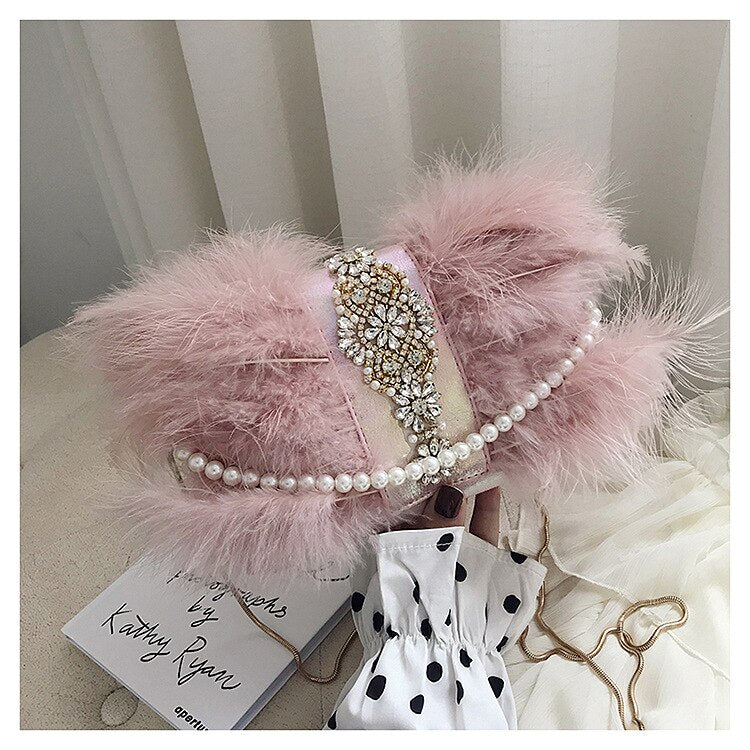 Fur and Pearls Mini Evening Bag
