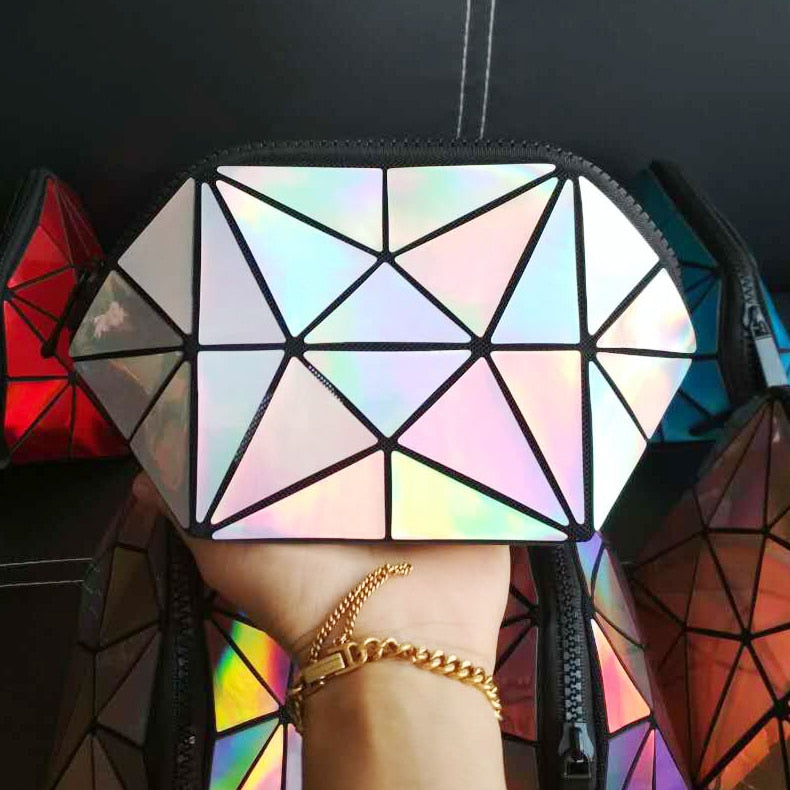 Geometric Style Holographic Mosaic Cosmetic Bag
