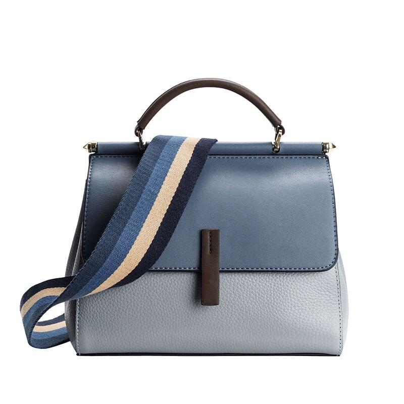Leather Crossbody Bag with Colorful Strap