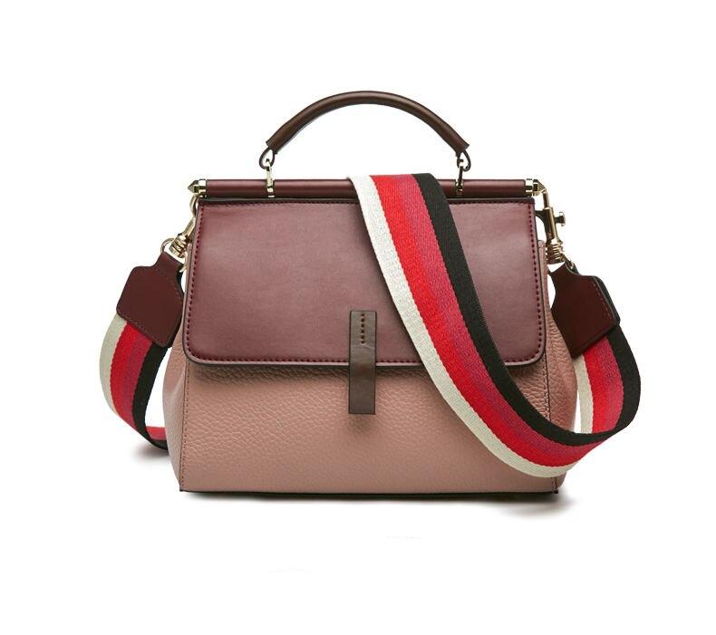 Leather Crossbody Bag with Colorful Strap