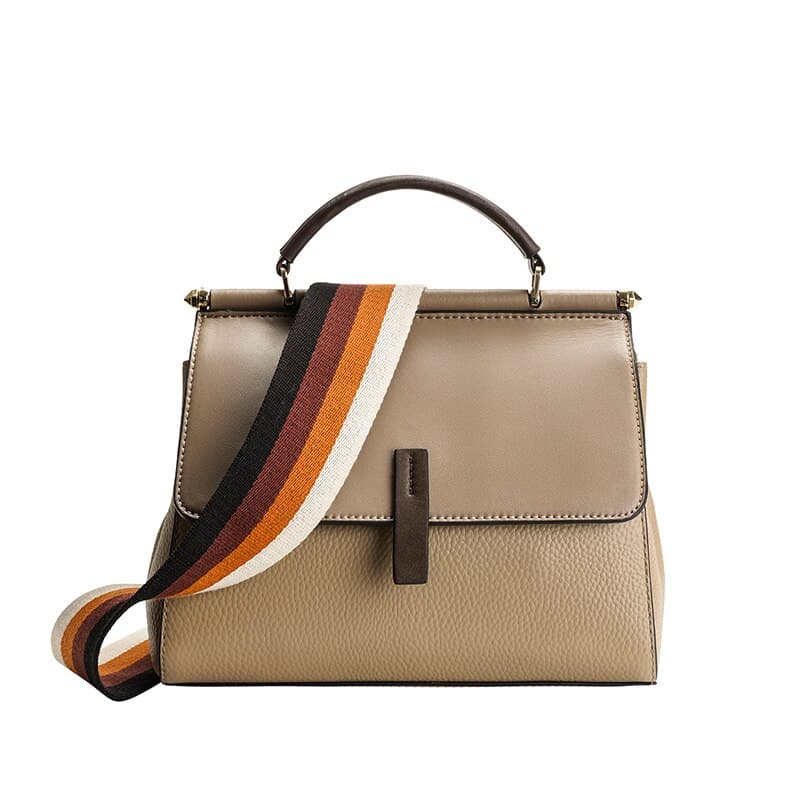 Leather Crossbody Bag with Colorful Strap