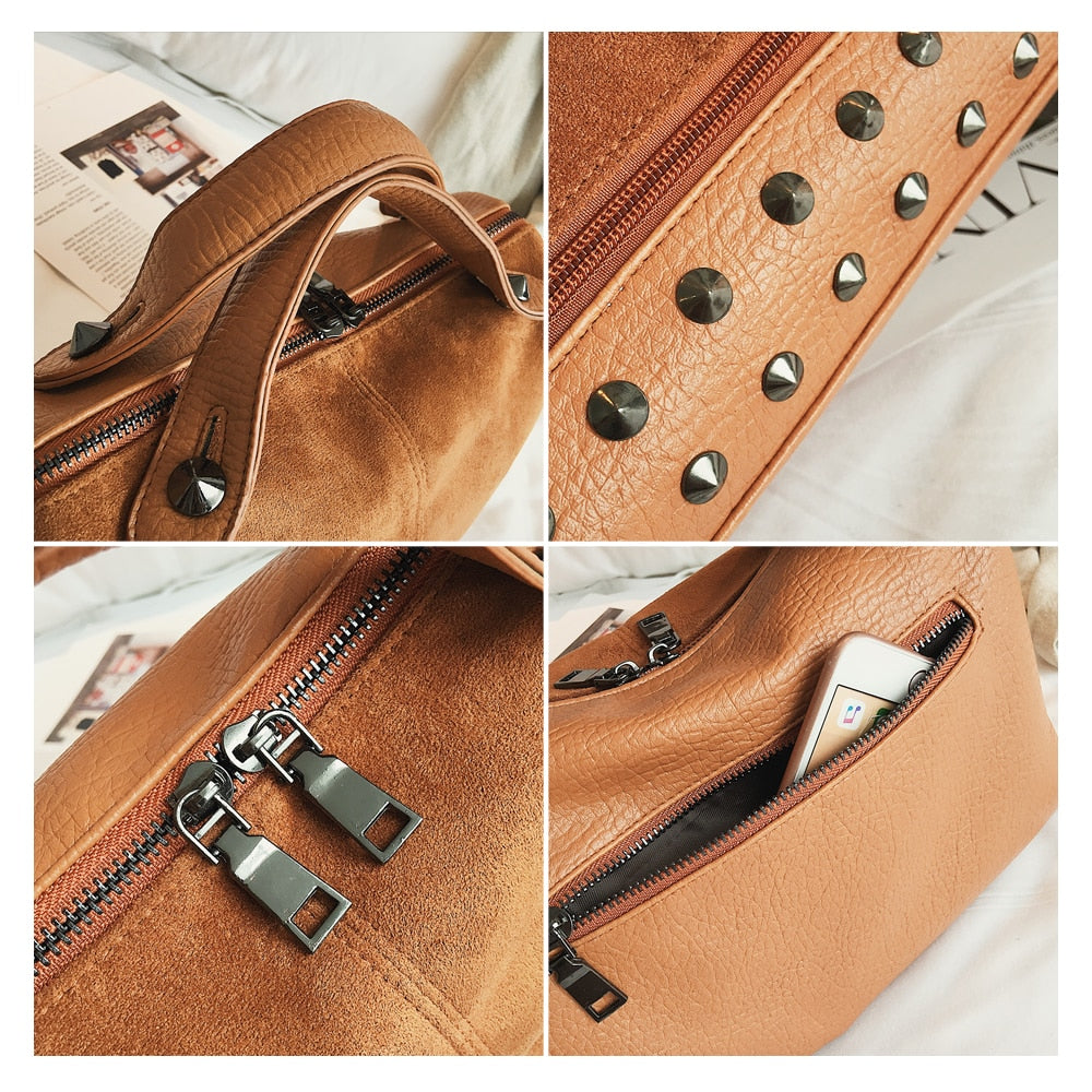 Fashion Top-Handle Bag with Rivets
