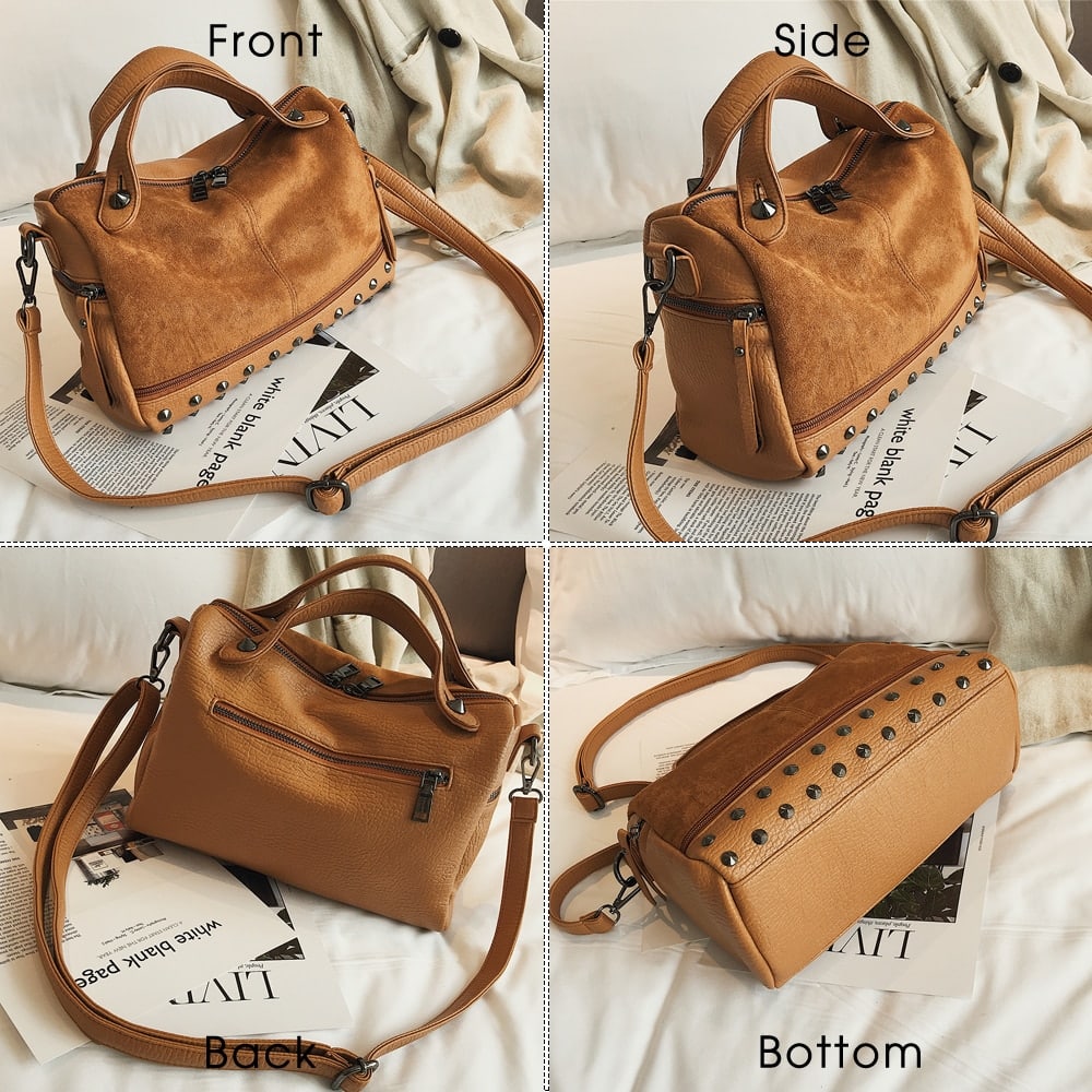 Fashion Top-Handle Bag with Rivets