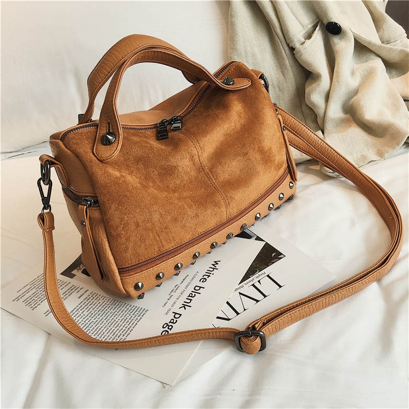 Fashion Top-Handle Bag with Rivets
