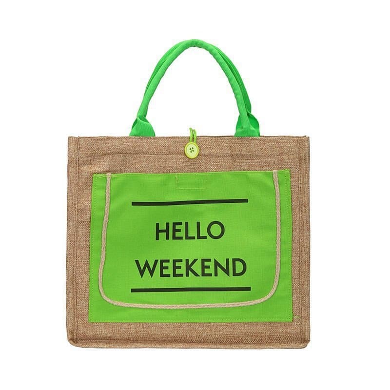 Linen Hello Weekend Tassel Tote Bag