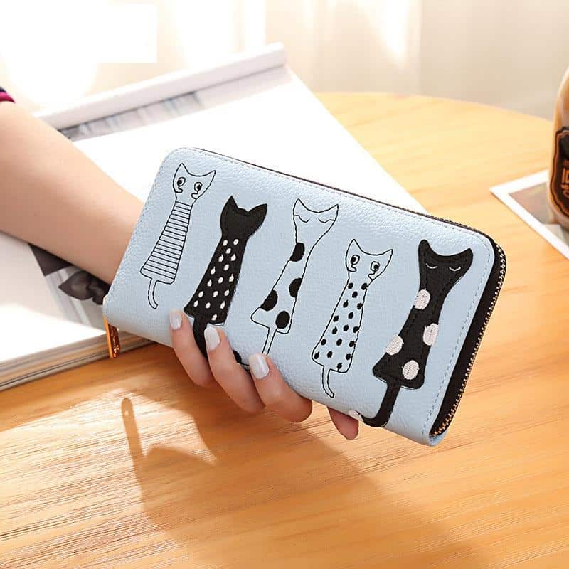 Luxury PU Leather Women Wallet with Zipper with Cat Pattern