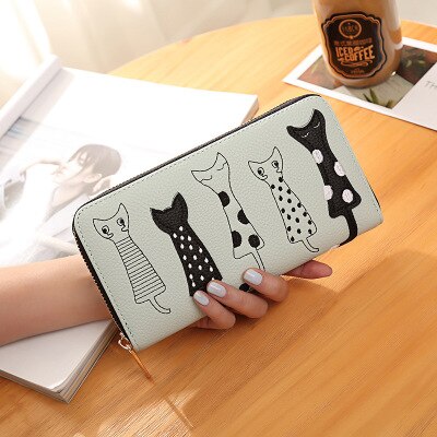 Luxury PU Leather Women Wallet with Zipper with Cat Pattern