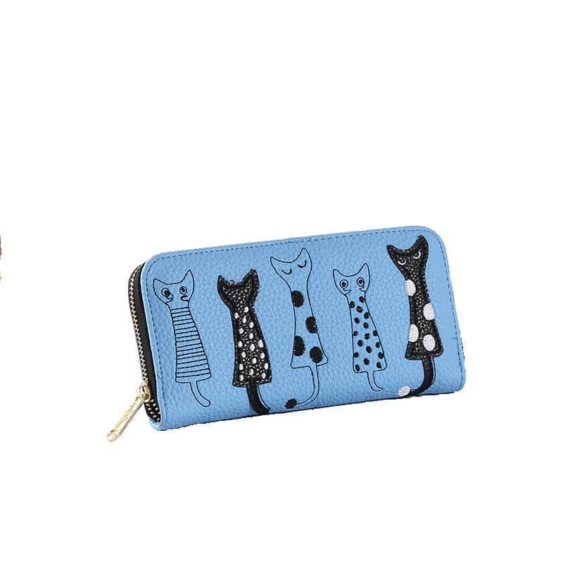 Luxury PU Leather Women Wallet with Zipper with Cat Pattern