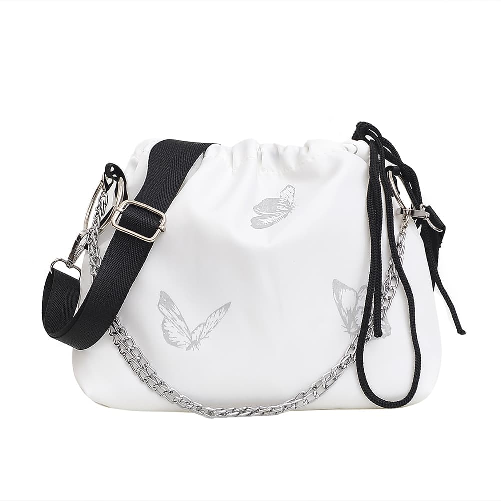 Luminous Butterfly Printed Drawstring Messenger Bag for Women
