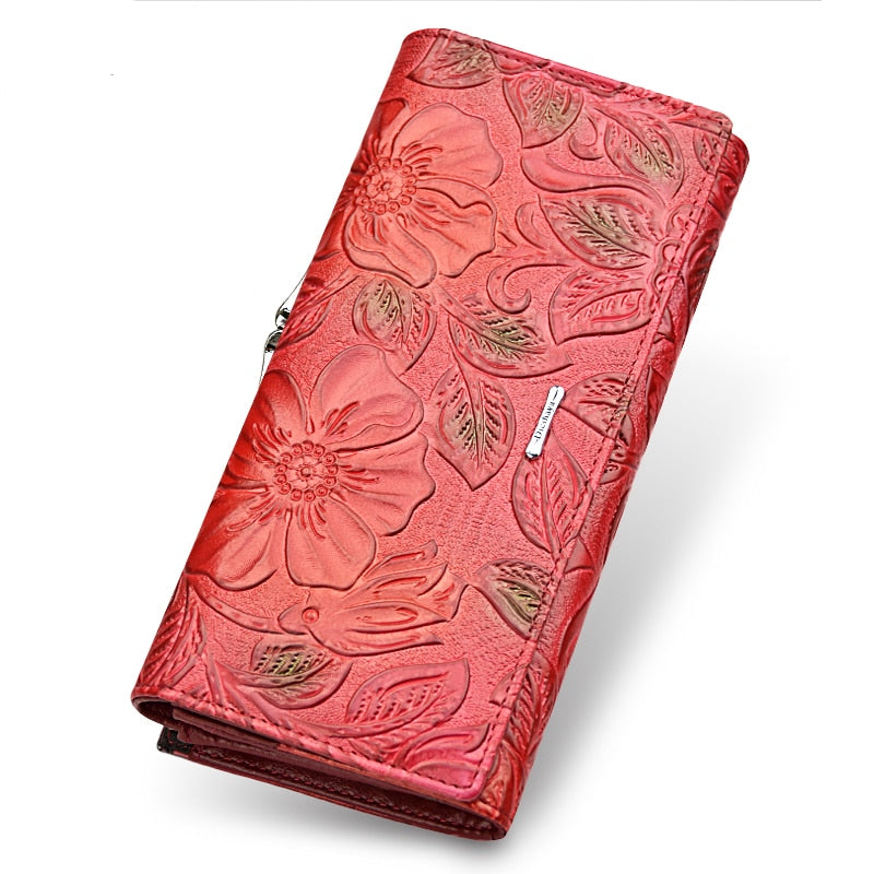 Luxury Floral Patterned Genuine Leather Wallet