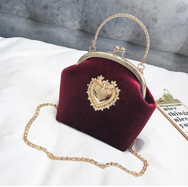 Golden Heart Velvet Handbag