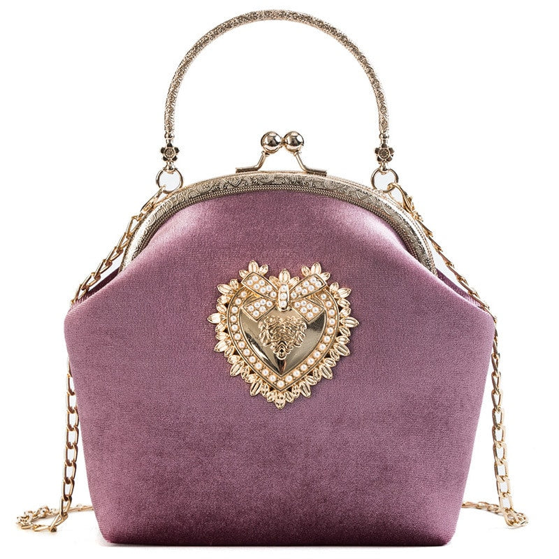 Golden Heart Velvet Handbag