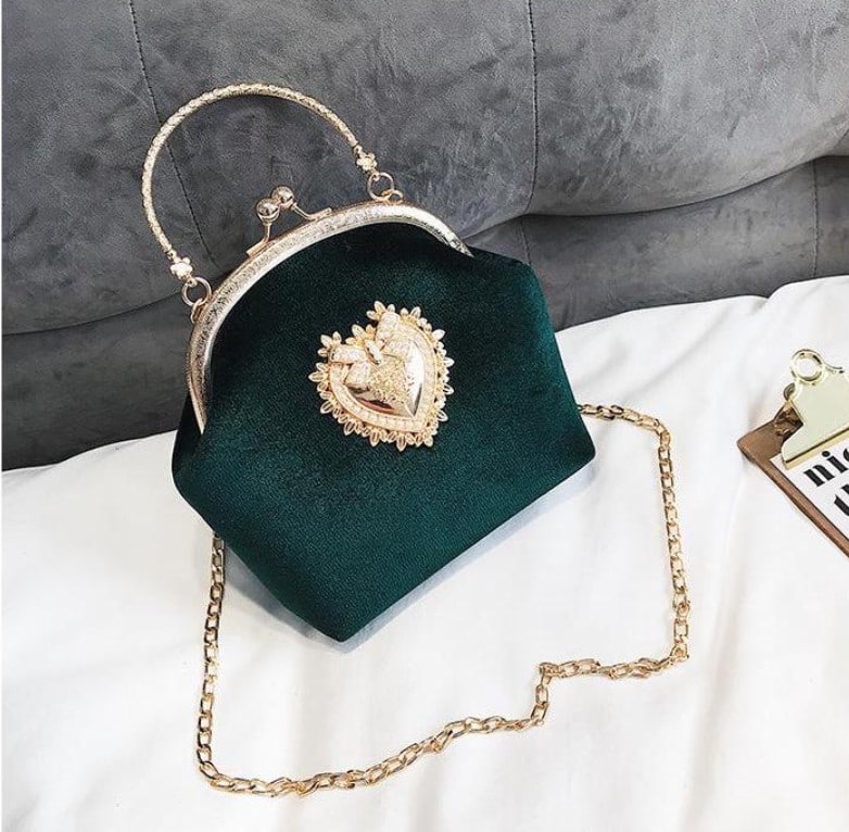 Golden Heart Velvet Handbag