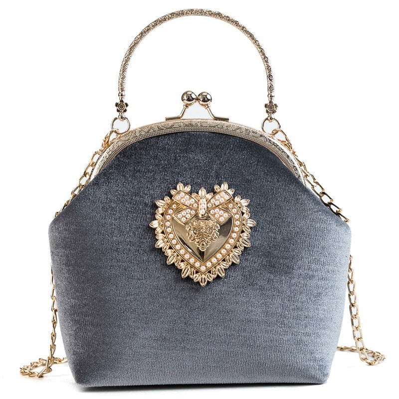 Golden Heart Velvet Handbag