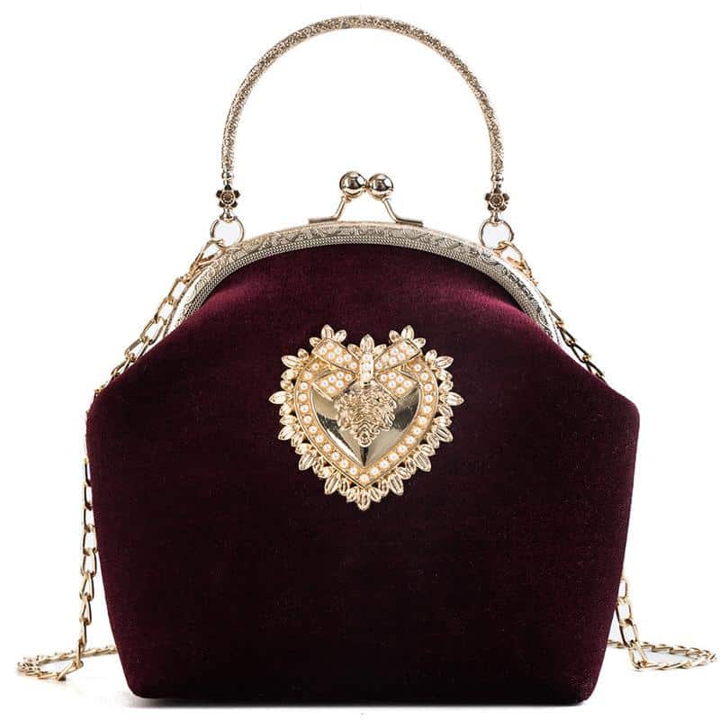 Golden Heart Velvet Handbag
