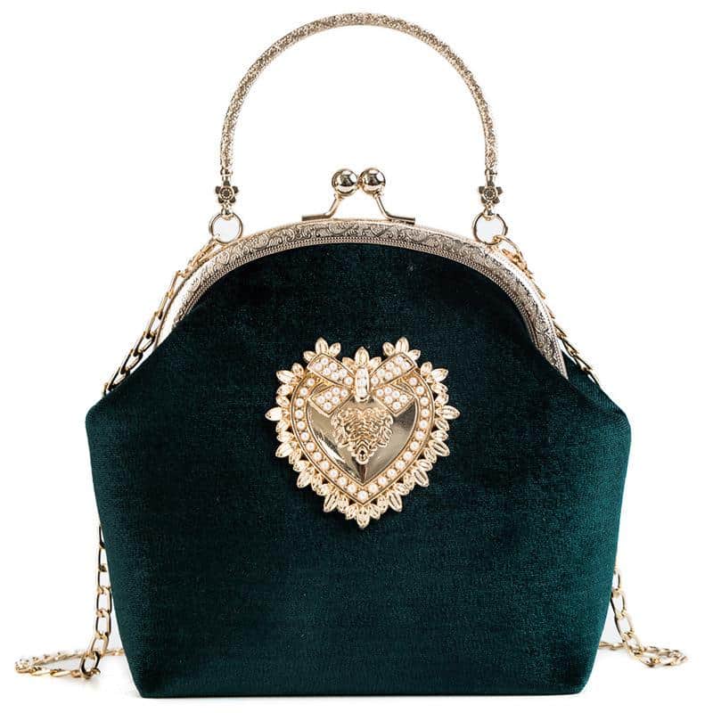 Golden Heart Velvet Handbag