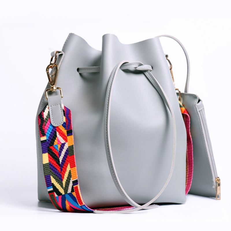 PU Leather Bucket Bag With Colorful Strap