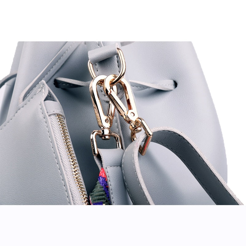 PU Leather Bucket Bag With Colorful Strap