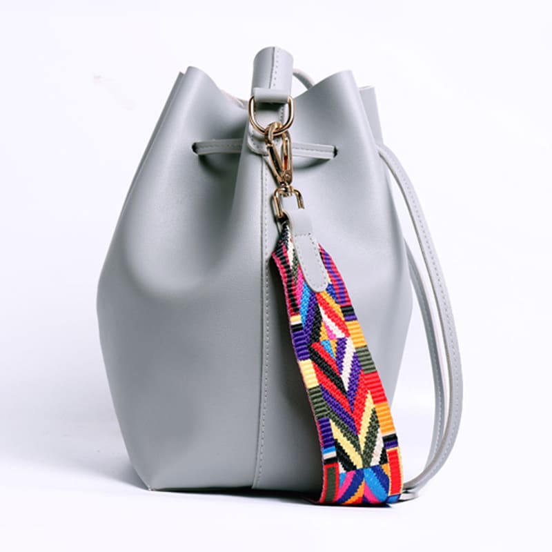 PU Leather Bucket Bag With Colorful Strap