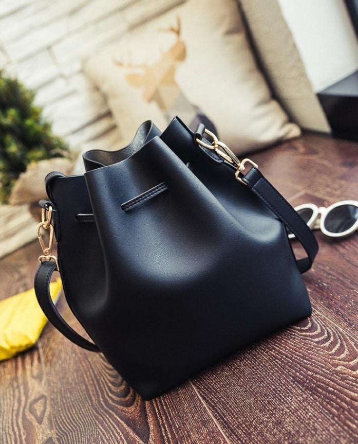 PU Leather Bucket Bag With Colorful Strap