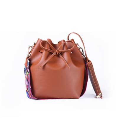 PU Leather Bucket Bag With Colorful Strap