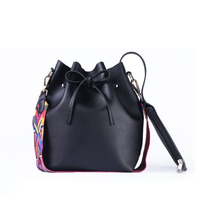 PU Leather Bucket Bag With Colorful Strap