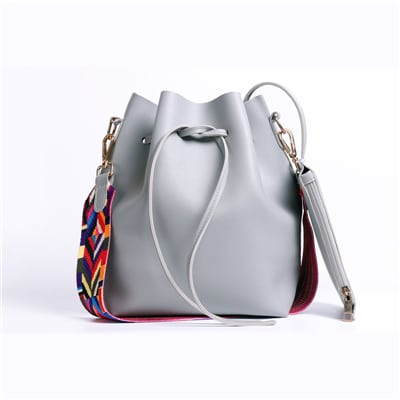 PU Leather Bucket Bag With Colorful Strap