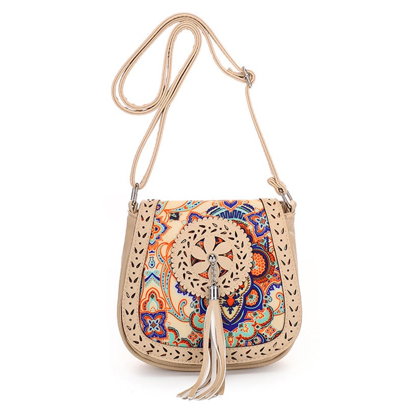 Boho Crossbody Bag with Decorative Tassel