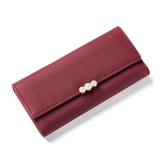Pearl Buckle Leather Wallet
